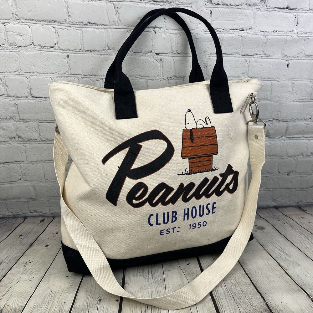 Peanuts Club House Tote Bag Snoopy Doghouse Classic Comic Canvas Carryall